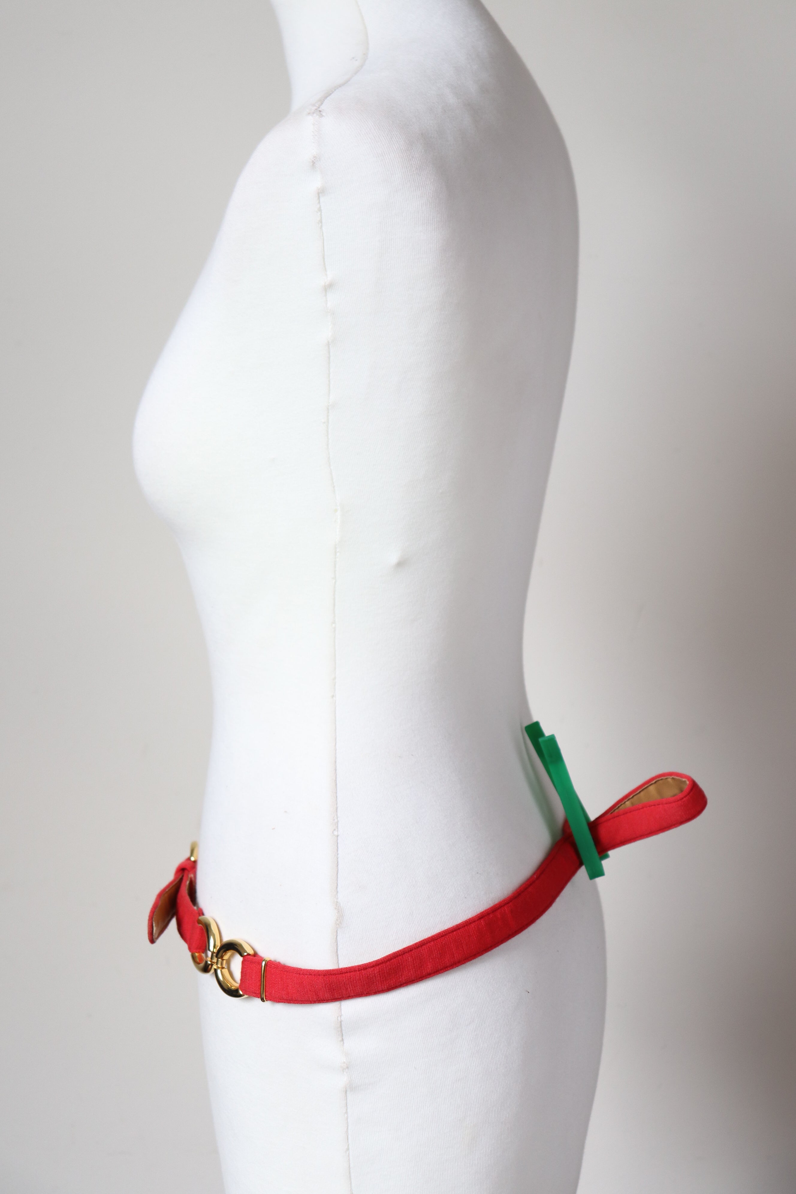 Vintage Chain Belt - 1980s - Red Fabric  - X Large / Free Size