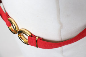 Vintage Chain Belt - 1980s - Red Fabric  - X Large / Free Size