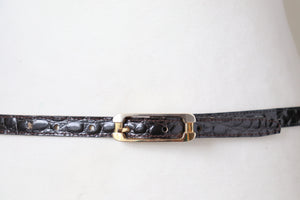 Snakeskin Skinny Vintage Belt - 1980s - Dark Brown -  L/ XL