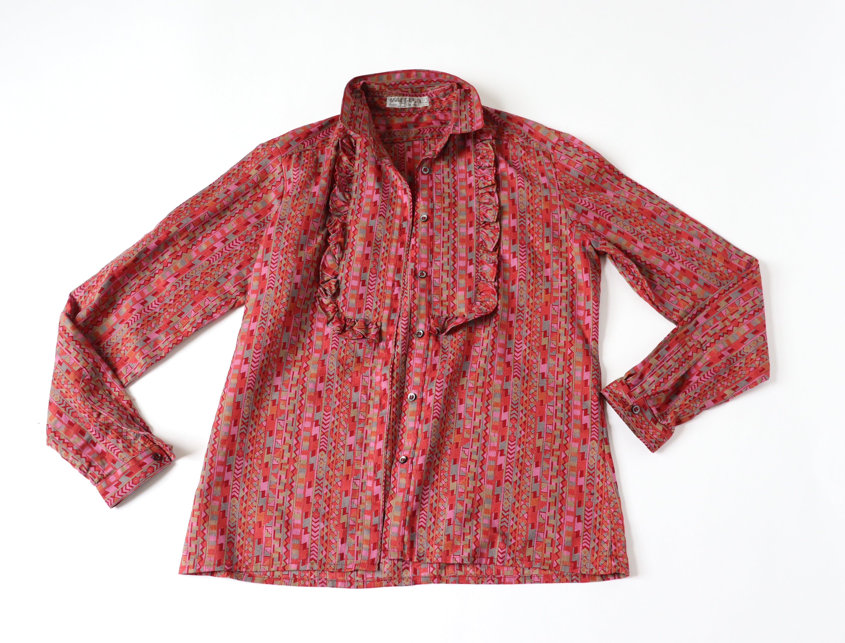 Jaeger Vintage Cotton Ruffle Blouse - Long Sleeves  - 1980s - S / UK 10