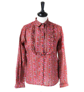 Jaeger Vintage Cotton Ruffle Blouse - Long Sleeves  - 1980s - S / UK 10