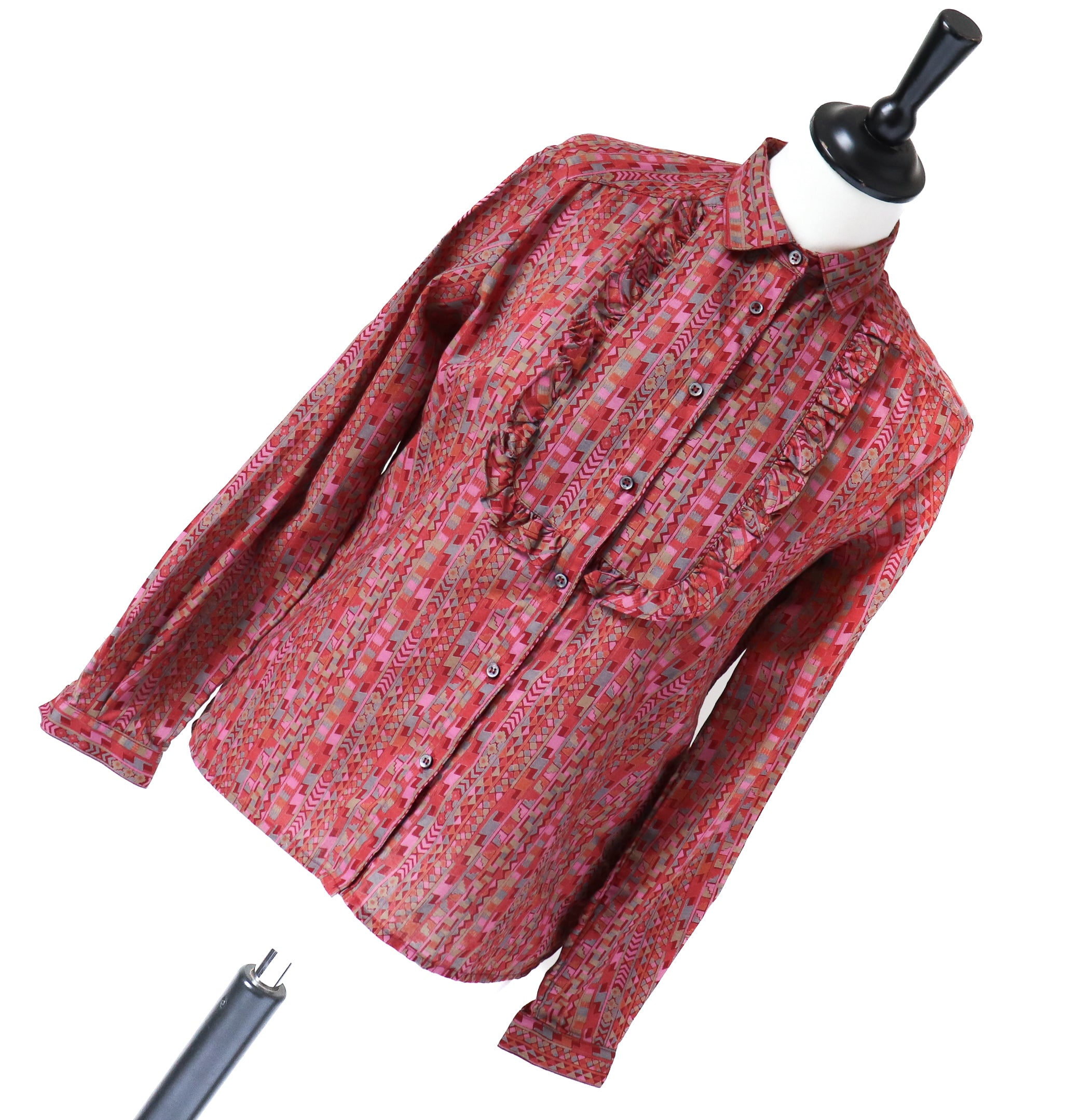 Jaeger Vintage Cotton Ruffle Blouse - Long Sleeves  - 1980s - S / UK 10