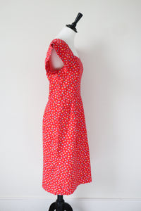Vintage Red Cotton Spotted Summer Dress - 1940s Fitted Style - Small / UK 10