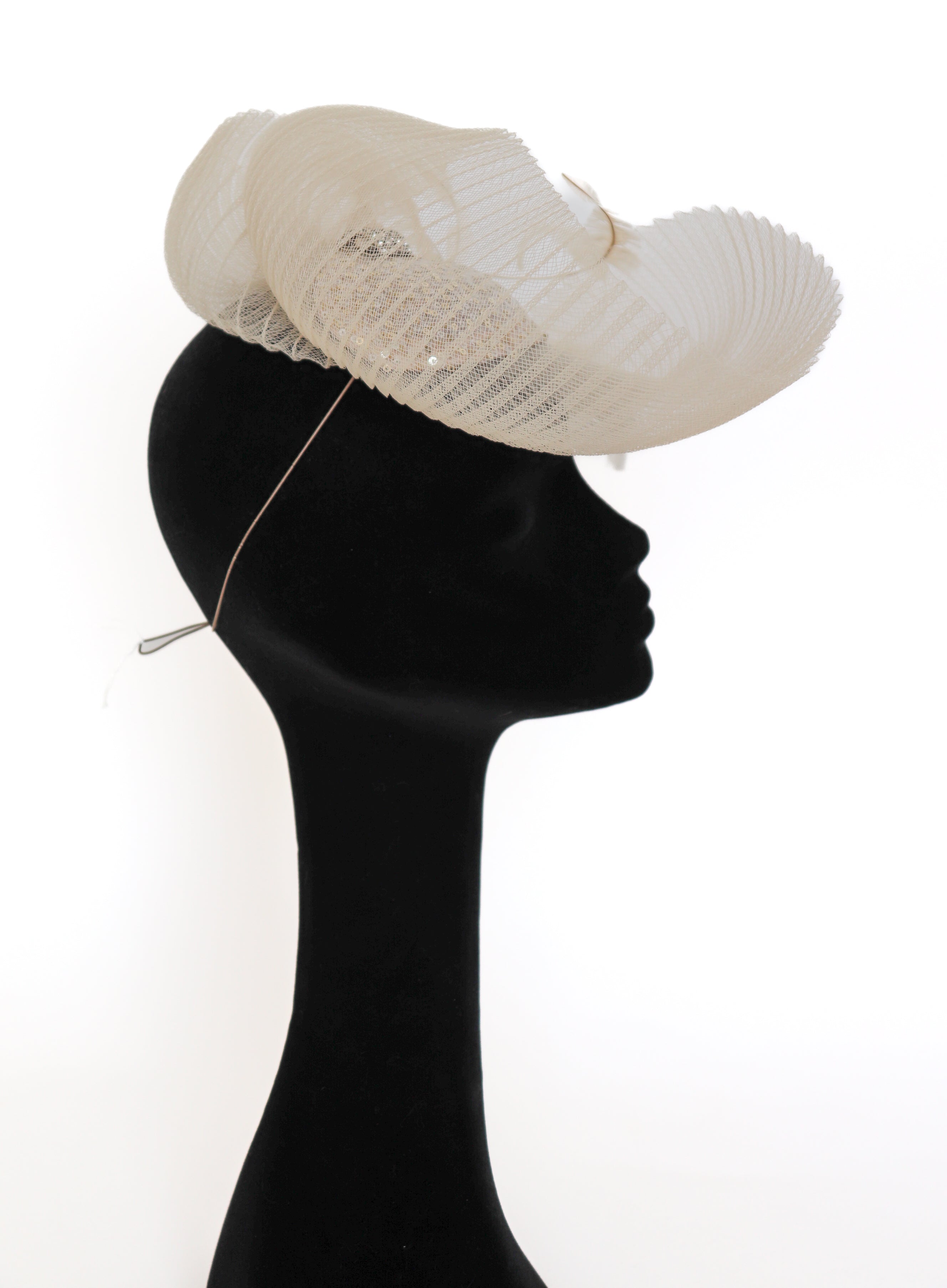 Nerida Fraiman Fascinator Hat - Ascot - Sequins / Feathers - Cream