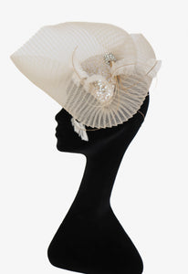 Nerida Fraiman Fascinator Hat - Ascot - Sequins / Feathers - Cream