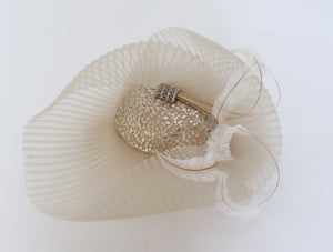 Nerida Fraiman Fascinator Hat - Ascot - Sequins / Feathers - Cream