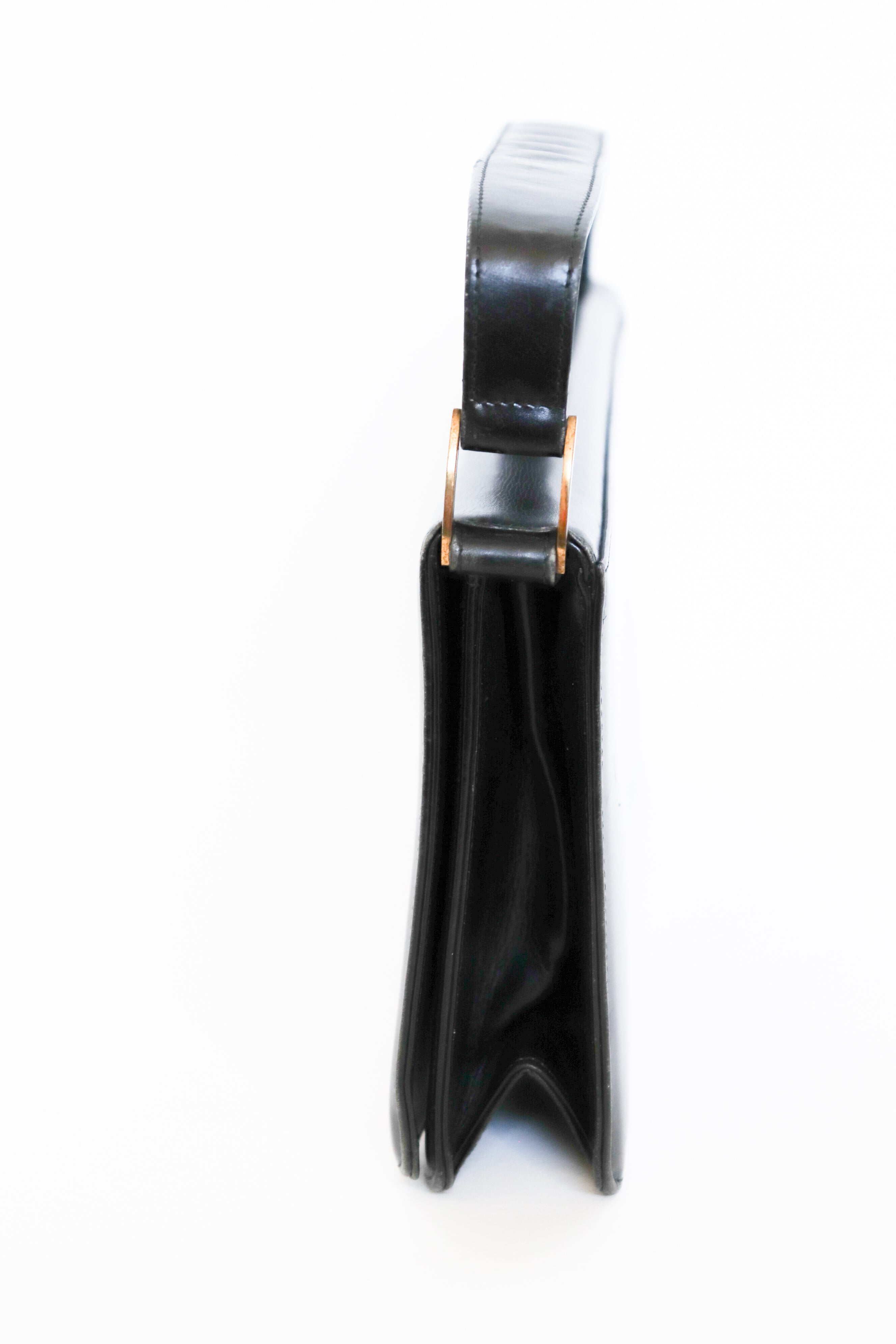Vintage Top Handle Bag - Black Leather 1970s - Small