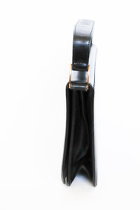 Vintage Top Handle Bag - Black Leather 1970s - Small