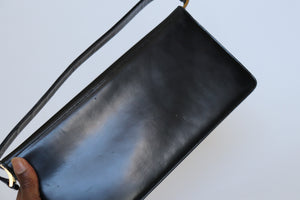 Vintage Top Handle Bag - Black Leather 1970s - Small