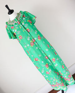 1970s  St Michael Vintage M&S Night Dress - Green Floral - Fit  M / UK 12