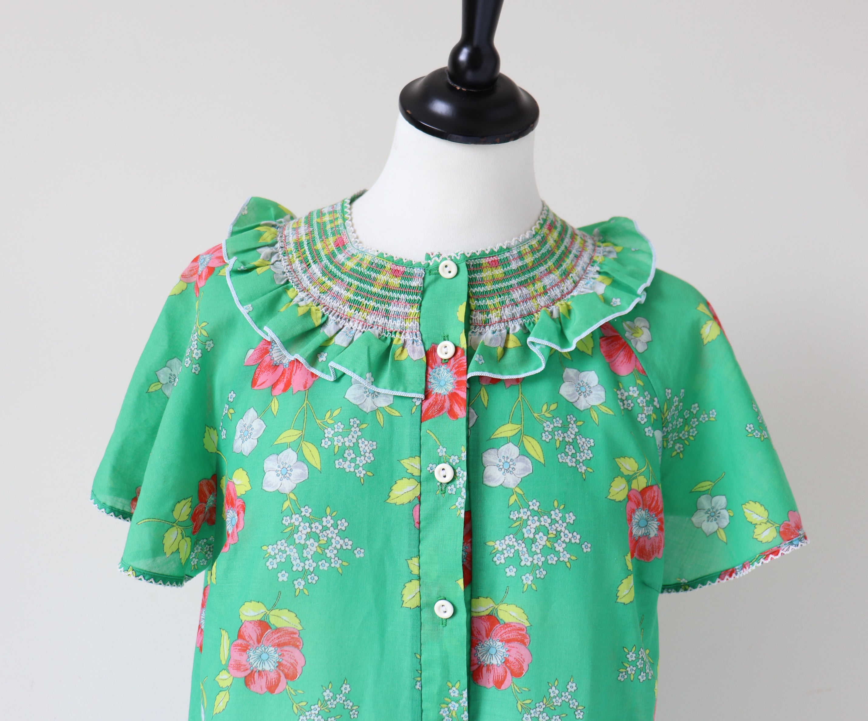 1970s  St Michael Vintage M&S Night Dress - Green Floral - Fit  M / UK 12