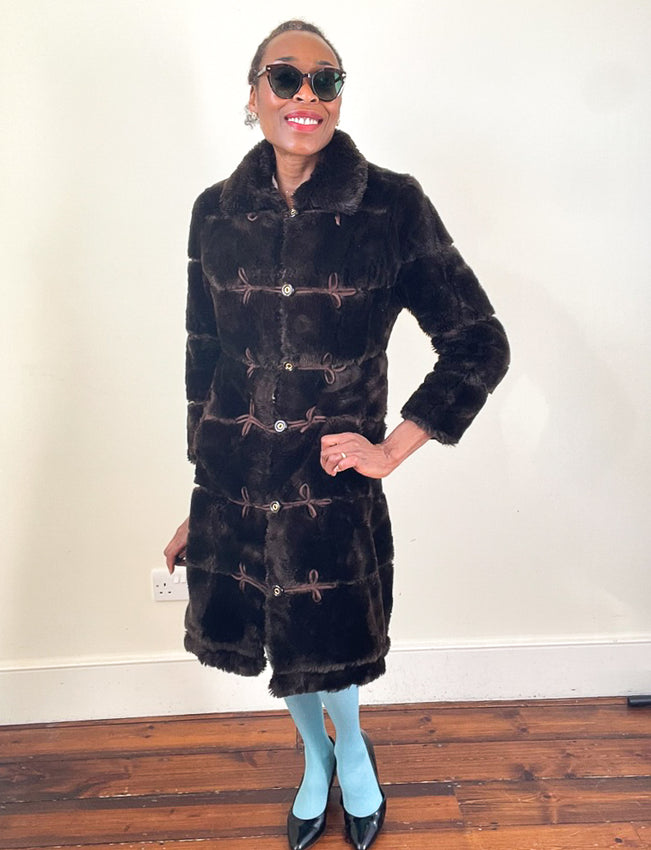 Faux Fur Vintage Coat 1960s 1970 Brown S UK 10