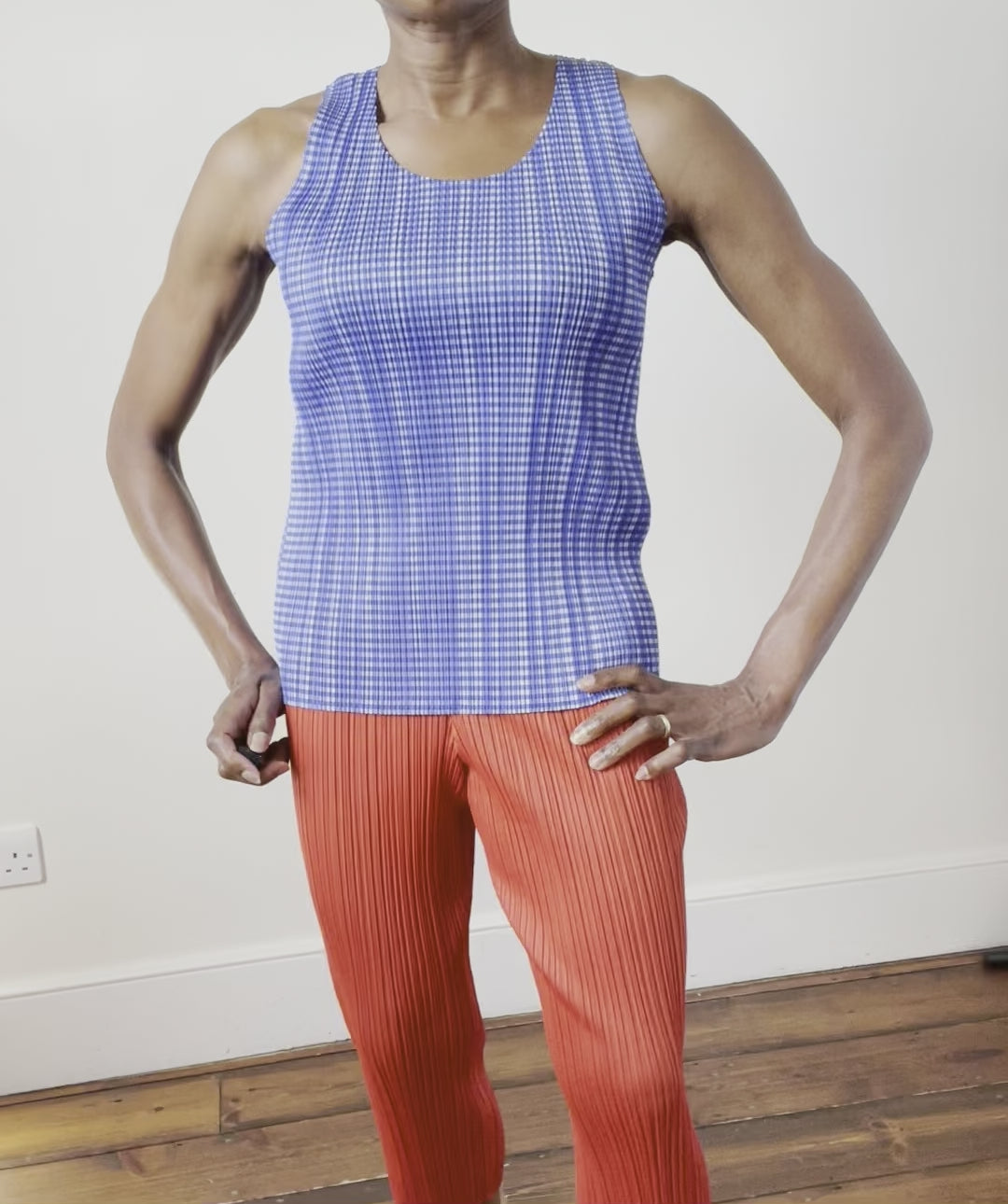 Issey Miyake Pleats Please Vest Top - Blue - Checked - UK 12 /JPN F