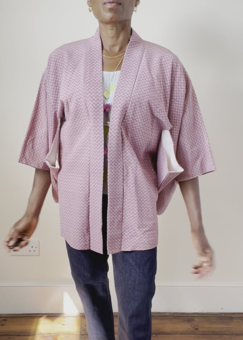 Japanese Kimono Jacket - Pink Spotted Print - Fit  M - UK 12