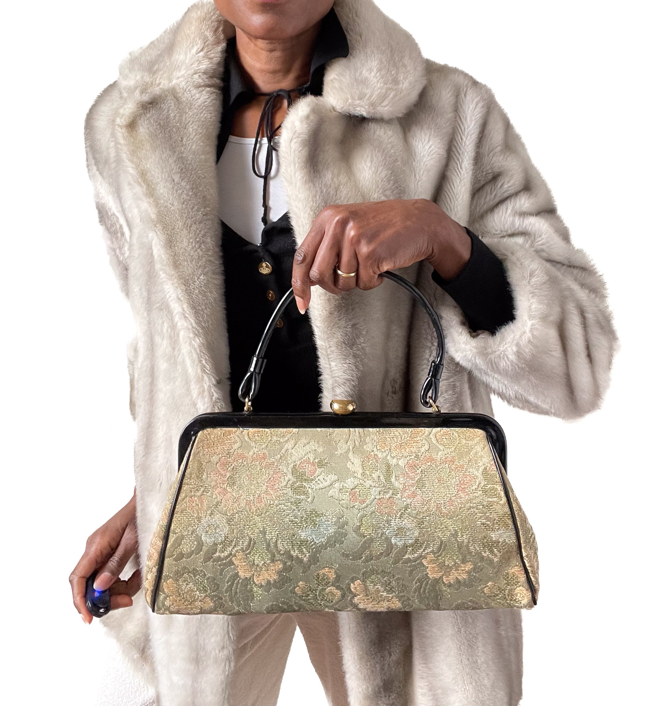 Vintage 1960s Top Handle Bag - Brocade Fabric - Medium