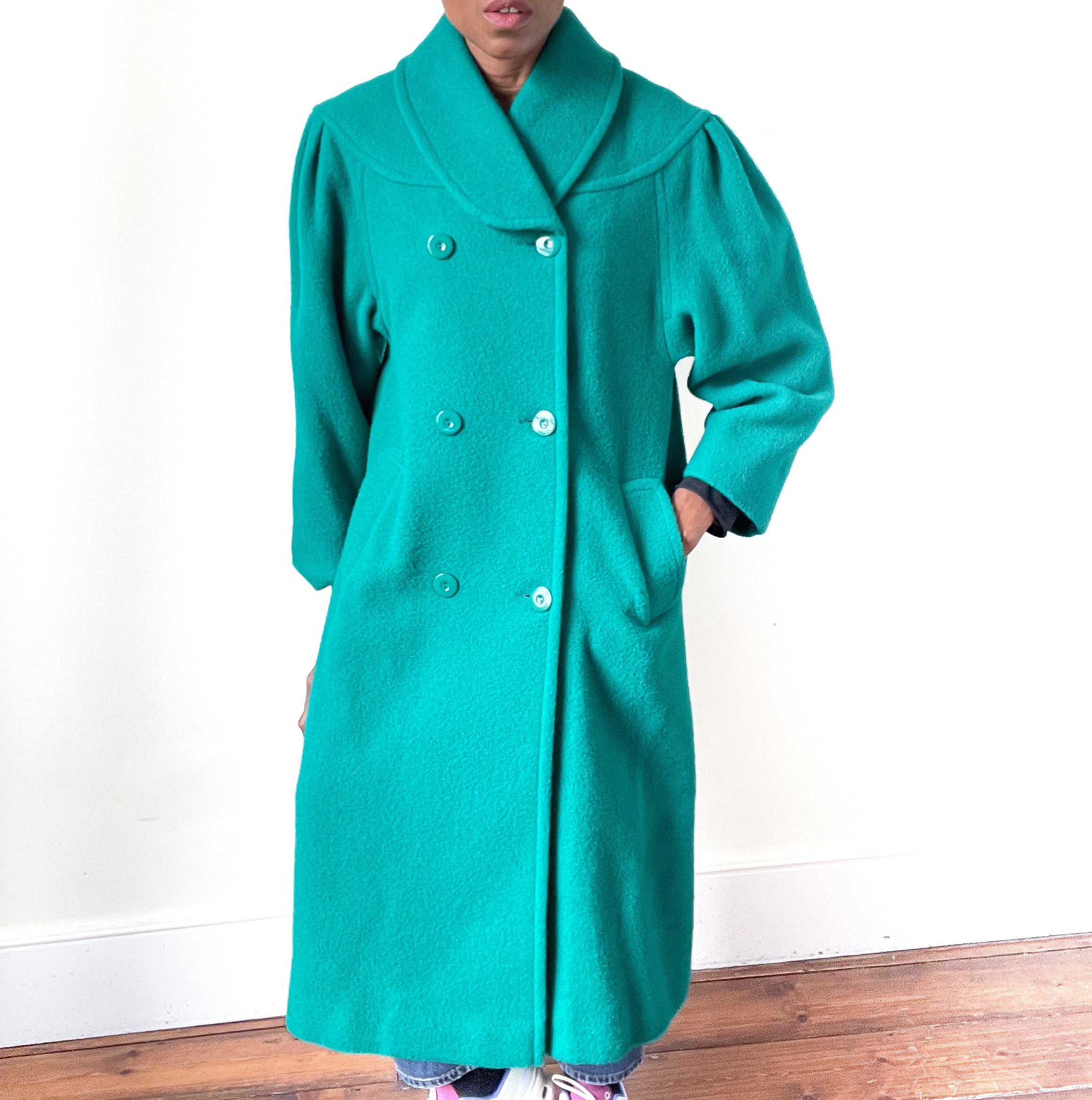 Green Vintage Coat / Overcoat - 100% Wool - Fit M / UK 12