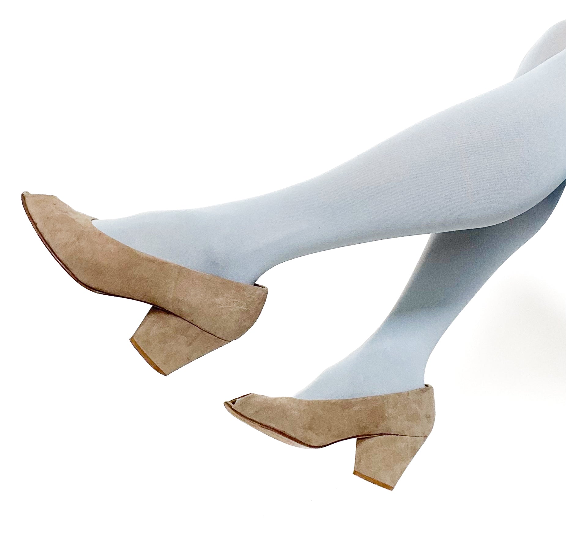 Roberto Vianni  Beige Suede Shoes - 1940s Style Block Heel -  40.5 / UK 7.5