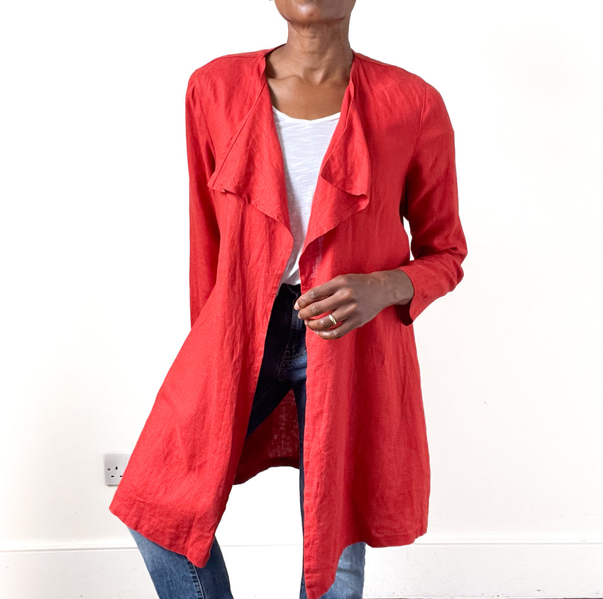 EAST Linen Waterfall Cardigan Jacket Orange M /UK 12
