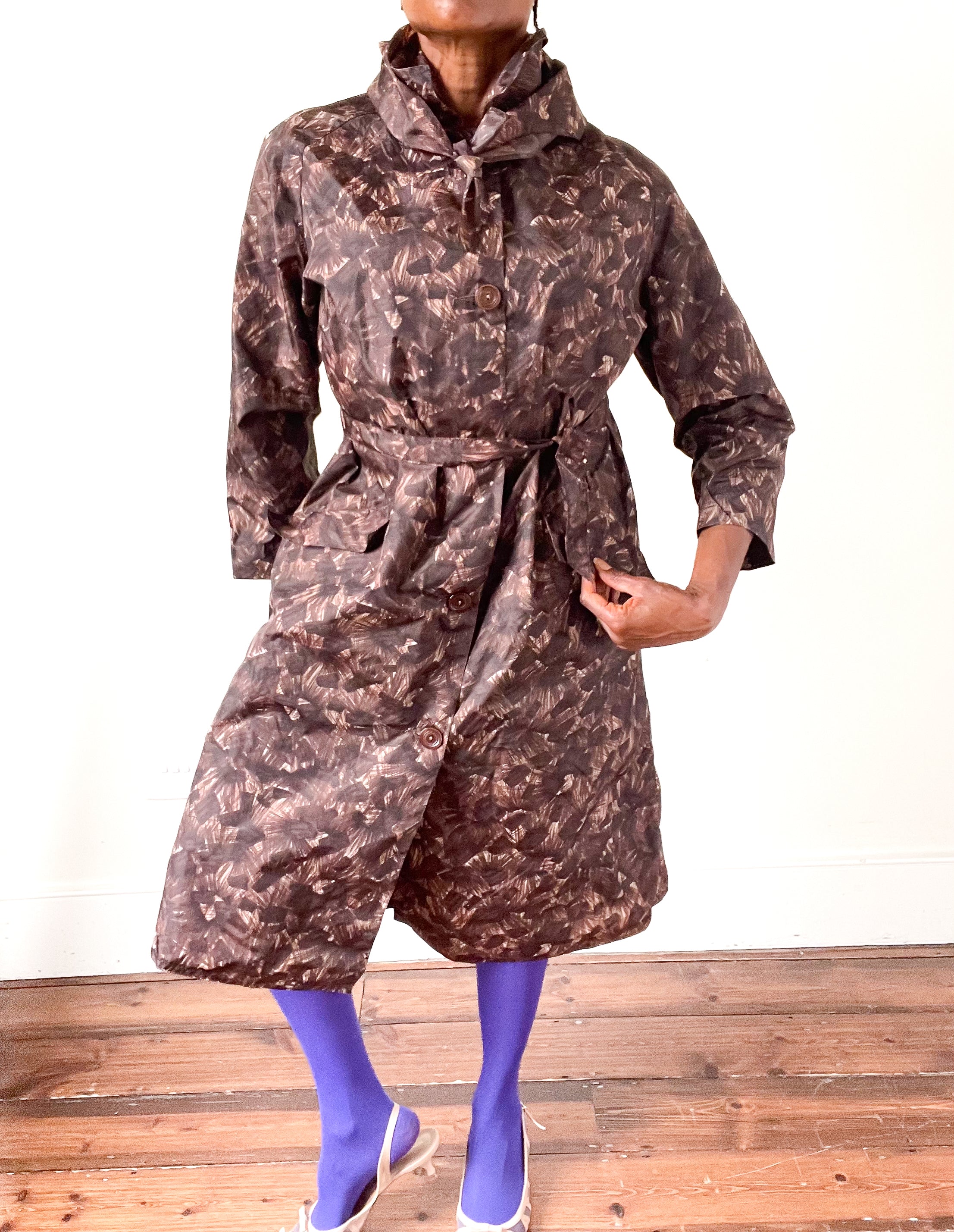 Vintage 1950s Raincoat / Mac Coat / Brushstroke Print - M / UK 12 - Rare