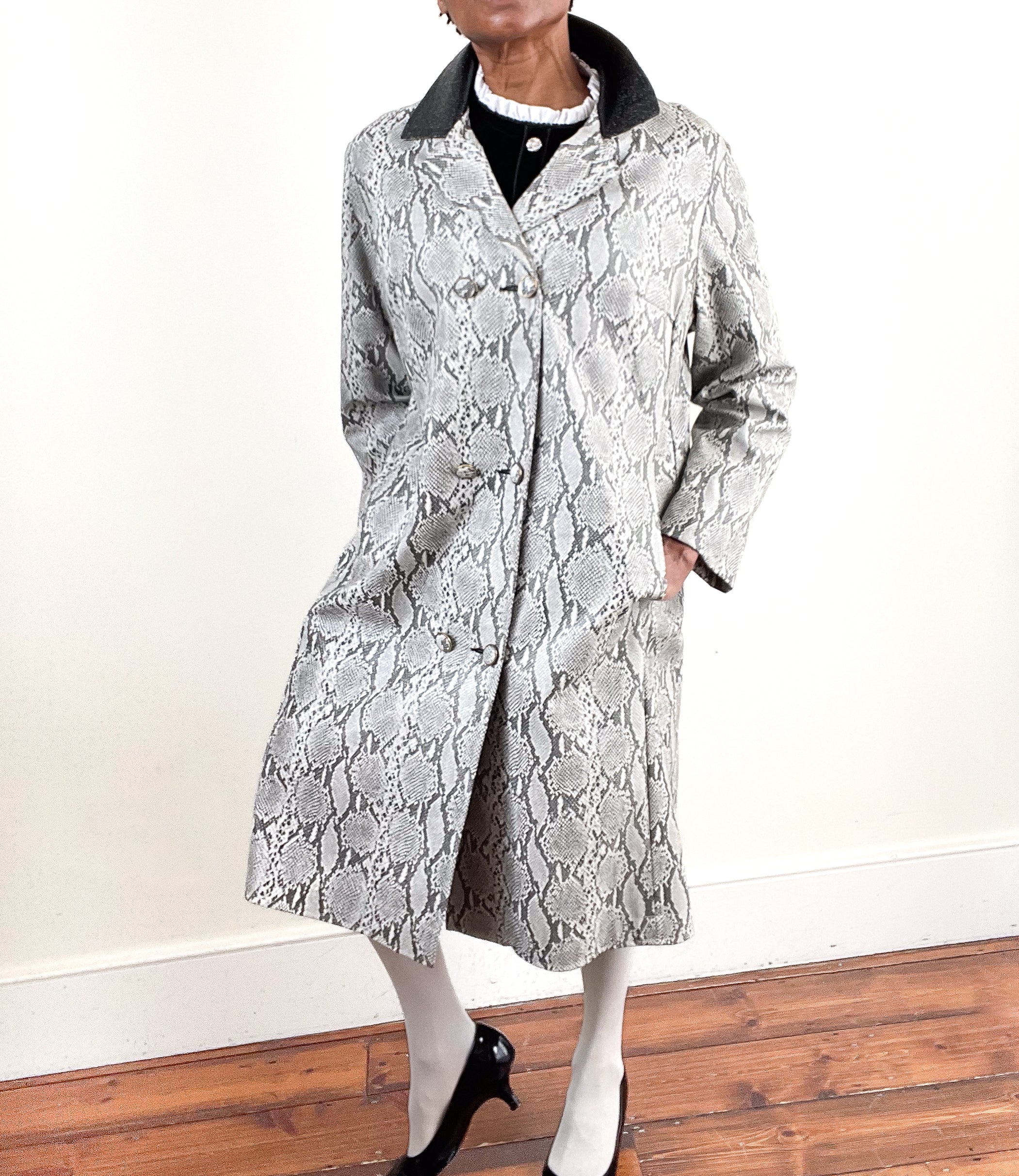 Vintage 1960s Vinyl Coat -  Snakeskin Print - XL   / UK 16