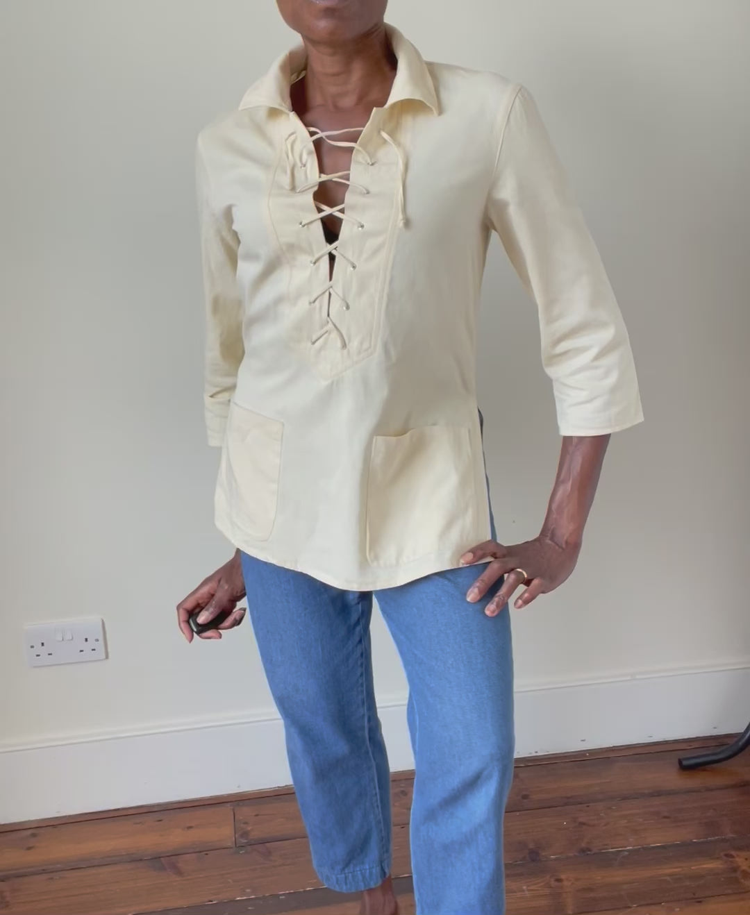 Mondi 1970s Safari Tunic Top - Cream Saharienne - Fit  M / UK 12