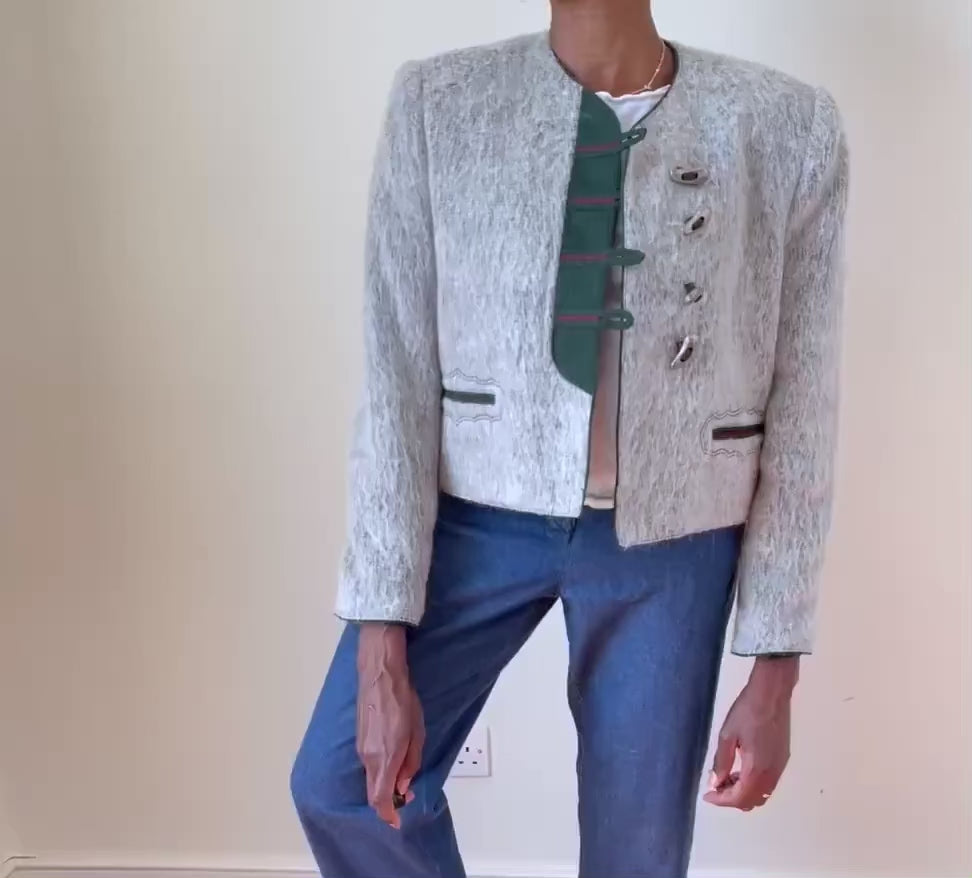 Vintage Tirol  / Austrian Trachten Jacket - M&G  Grey Wool Blend - Fit  L  / UK 14