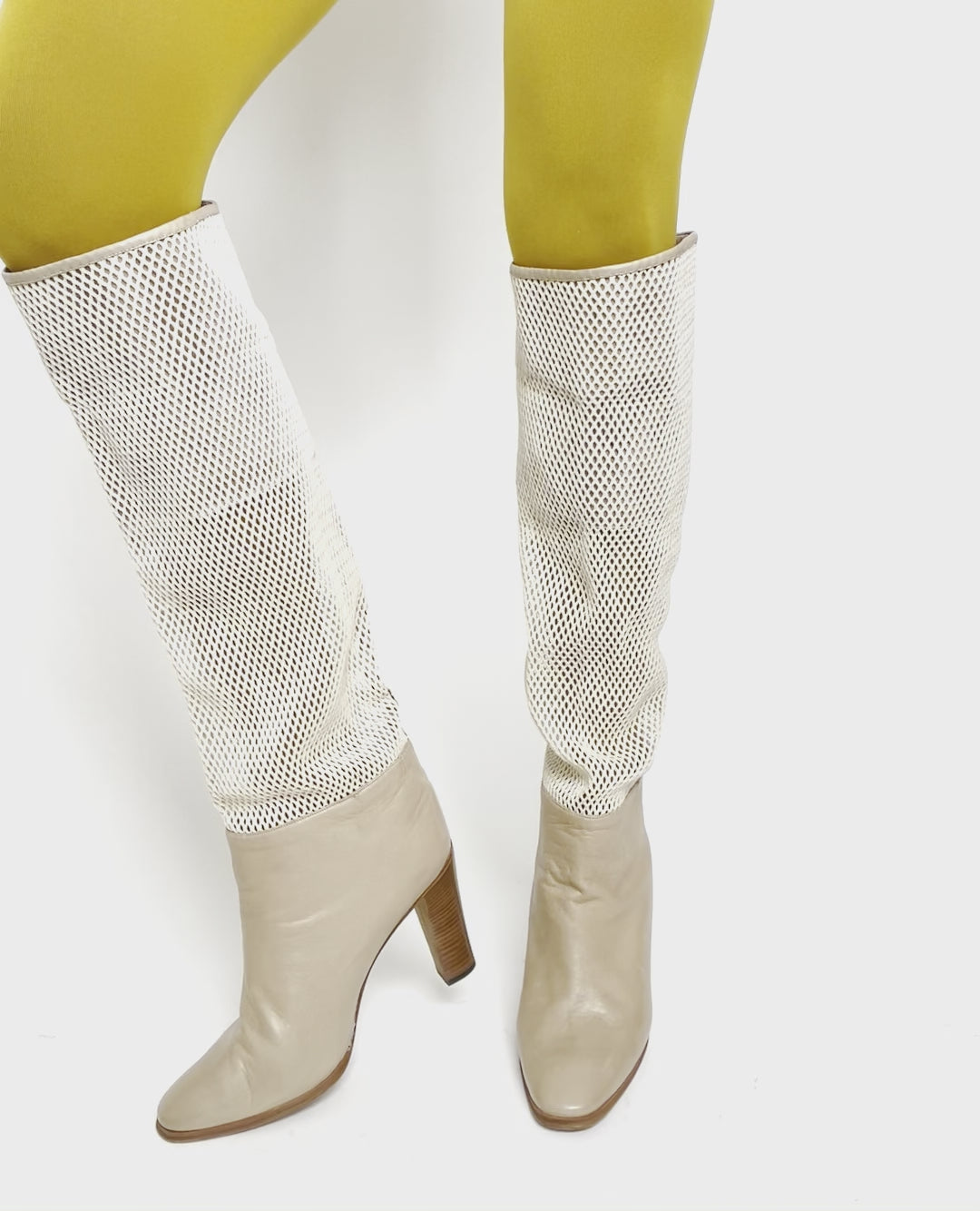 1980s Long Boots - Cream Leather / Mesh - Valmy Moda -  Label 41 - Fit UK 7 / 40