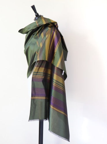 KENZO Taffeta Silk Evening Wrap / Scarf / Shawl - Green - LARGE