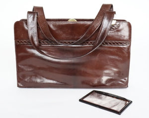 Vintage Top Handle Frame Bag 1980s - Brown Leather / Snakeskin