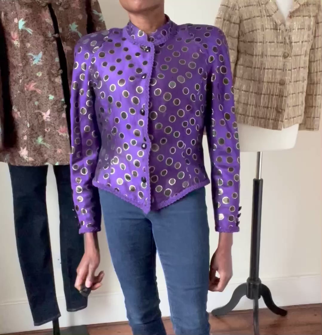 Purple / Gold Spotted Evening Jacket - 1980s Vintage - M / UK 12