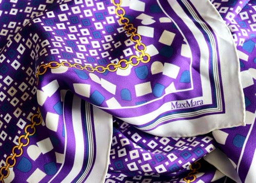 MaxMara Silk Scarf - Purple - Geometric  / Chains Print - Large