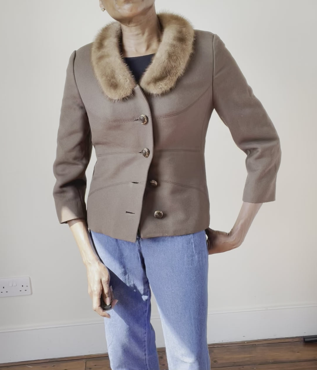 1960s Wool Vintage Jacket - Mink Fur Collar - Modell Velisch - M / UK 12