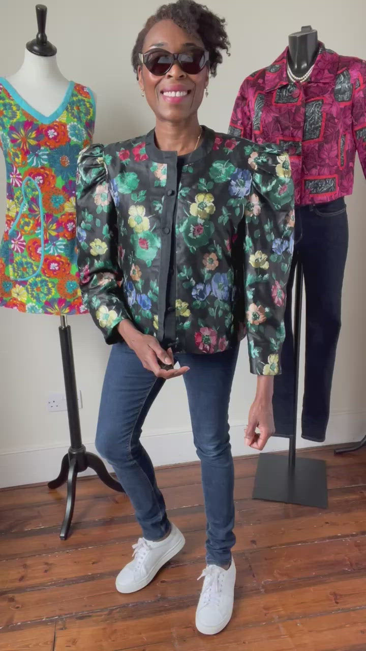 1980s Tyrol Party Jacket - Dark Florals - Vintage - BURGI -  L / UK 14