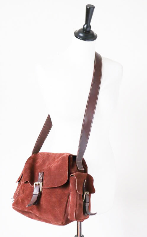 Vintage Satchel Bag Brown Suede Leather Medium Marshmallow
