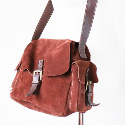Vintage Satchel Bag - Brown Suede Leather - Medium