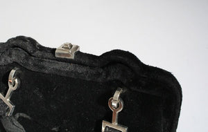 Top Handle Black Velvet Bag - Vintage 1960s - Frame Bag - Small