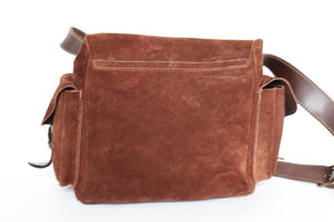 Vintage Satchel Bag - Brown Suede Leather - Medium