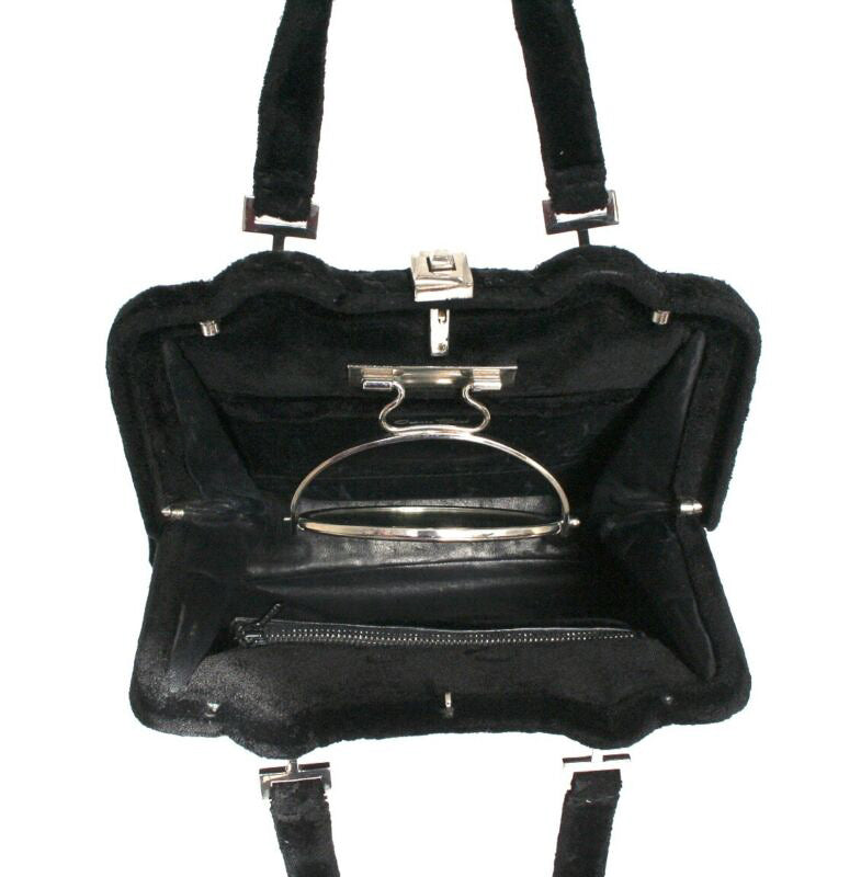 Top Handle Black Velvet Bag - Vintage 1960s - Frame Bag - Small