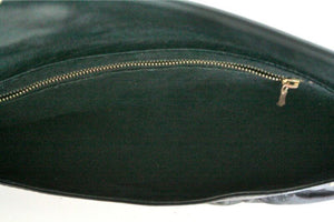 Long Clutch Bag Vintage Black Faux Leather - Vintage 1980s - Medium