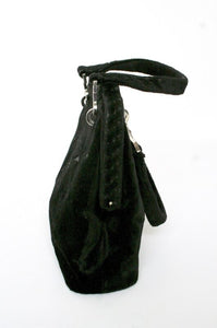 Top Handle Black Velvet Bag - Vintage 1960s - Frame Bag - Small