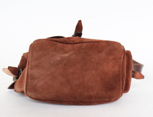 Vintage Satchel Bag - Brown Suede Leather - Medium