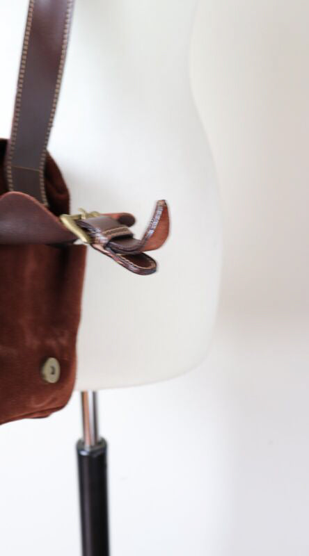 Vintage Satchel Bag - Brown Suede Leather - Medium