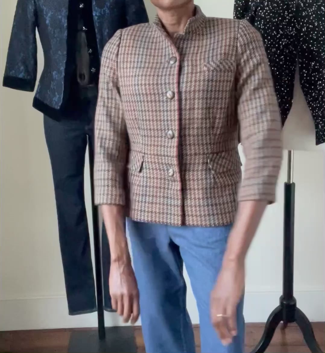 Brown Checked Wool Vintage Jacket - Couture Harzenmoser - M / UK 12