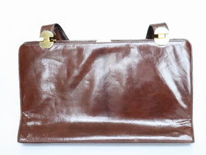 Vintage Top Handle Frame Bag 1980s - Brown Leather / Snakeskin