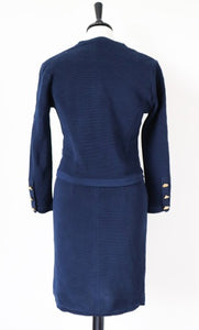 Blue Collarless Cardigan Jacket / Dress Suit - Knitted - Vintage - XXS / UK 6