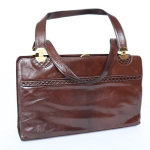 Vintage Top Handle Frame Bag 1980s - Brown Leather / Snakeskin