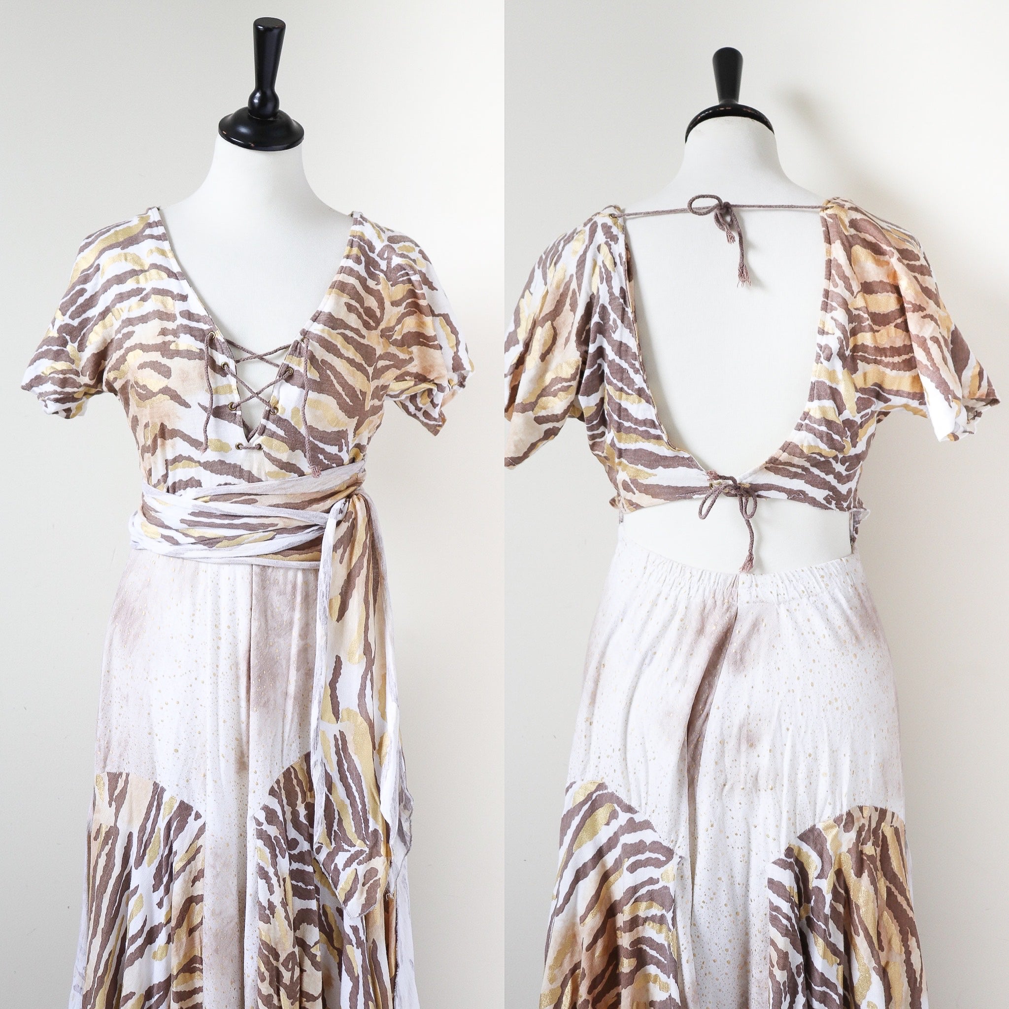 1980s Cotton Jersey Animal Print Jungle / Tarzan Dress - Lydiane Paris - S / UK 10