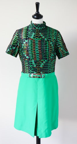 Mad Men Vintage Dress - 1970s - Green - Radke & Radke - S / M - UK 10 / 12