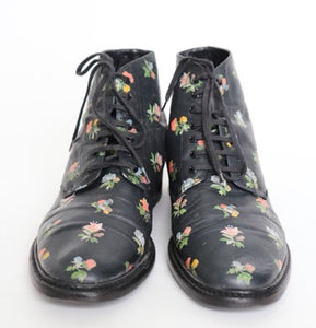 Saint Laurent YSL Lolita Boots Black Floral  Ankle Army Combat  - 41 / UK 8