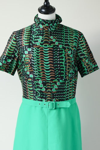 Mad Men Vintage Dress - 1970s - Green - Radke & Radke - S / M - UK 10 / 12